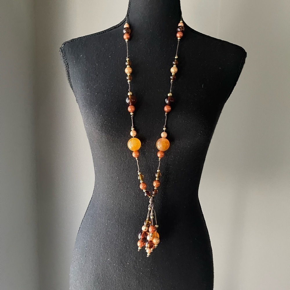 You & I Long Necklace with Faux Pearls and Tassel Pearls